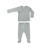Quincy Mae - Wrap Top + Footed Pant Set - Steel Blue
