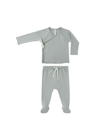 Quincy Mae - Wrap Top + Footed Pant Set - Steel Blue