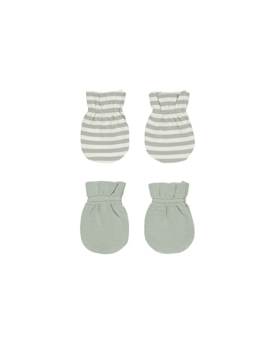 Quincy Mae - No Scratch Mittens, Set of 2 - Sage & Sage Stripe
