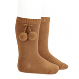 Condor - Ribbed knee-high pompom socks - Cinnamon