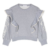Chloe - Sweatshirt with Floral Embroidery - Grey Melange