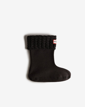 Hunter - Kids Recycled Mini Cable Knitted Cuff Boot Socks - Black