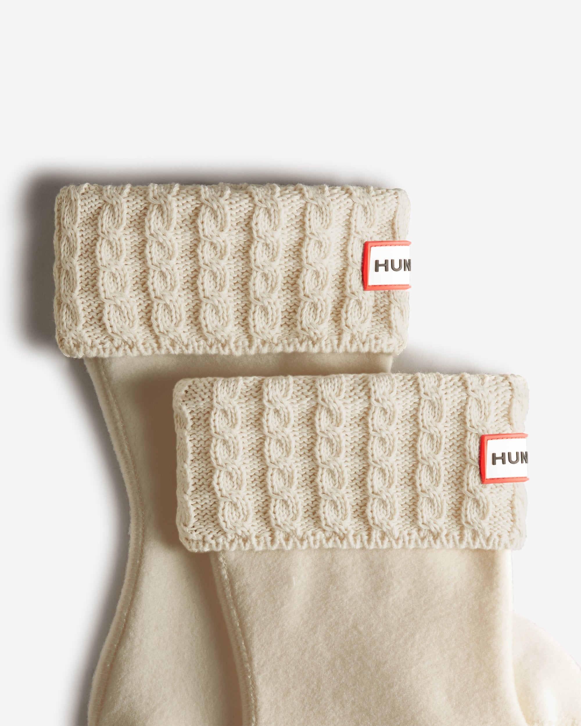 Hunter Kids Recycled Mini Cable Knitted Cuff Boot Socks White Honor