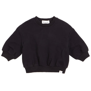 Miles - Basic Puff Sleeve Sweatshirt - Pure Black