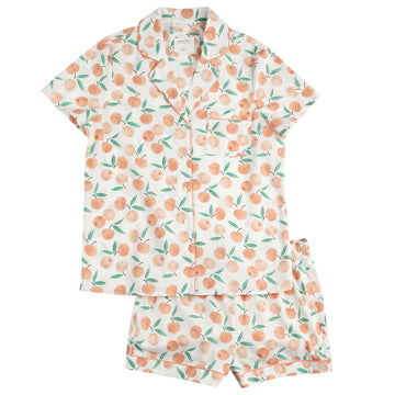 Petit Lem - Ladies Woven Button Up Top & Short Sleep Set - Peaches
