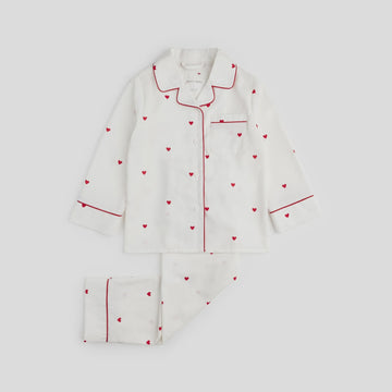 Petit Lem - Button Up Heart PJ Set - White/Red