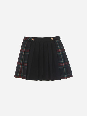 Patachou - Navy and Tartan Flannel Skirt