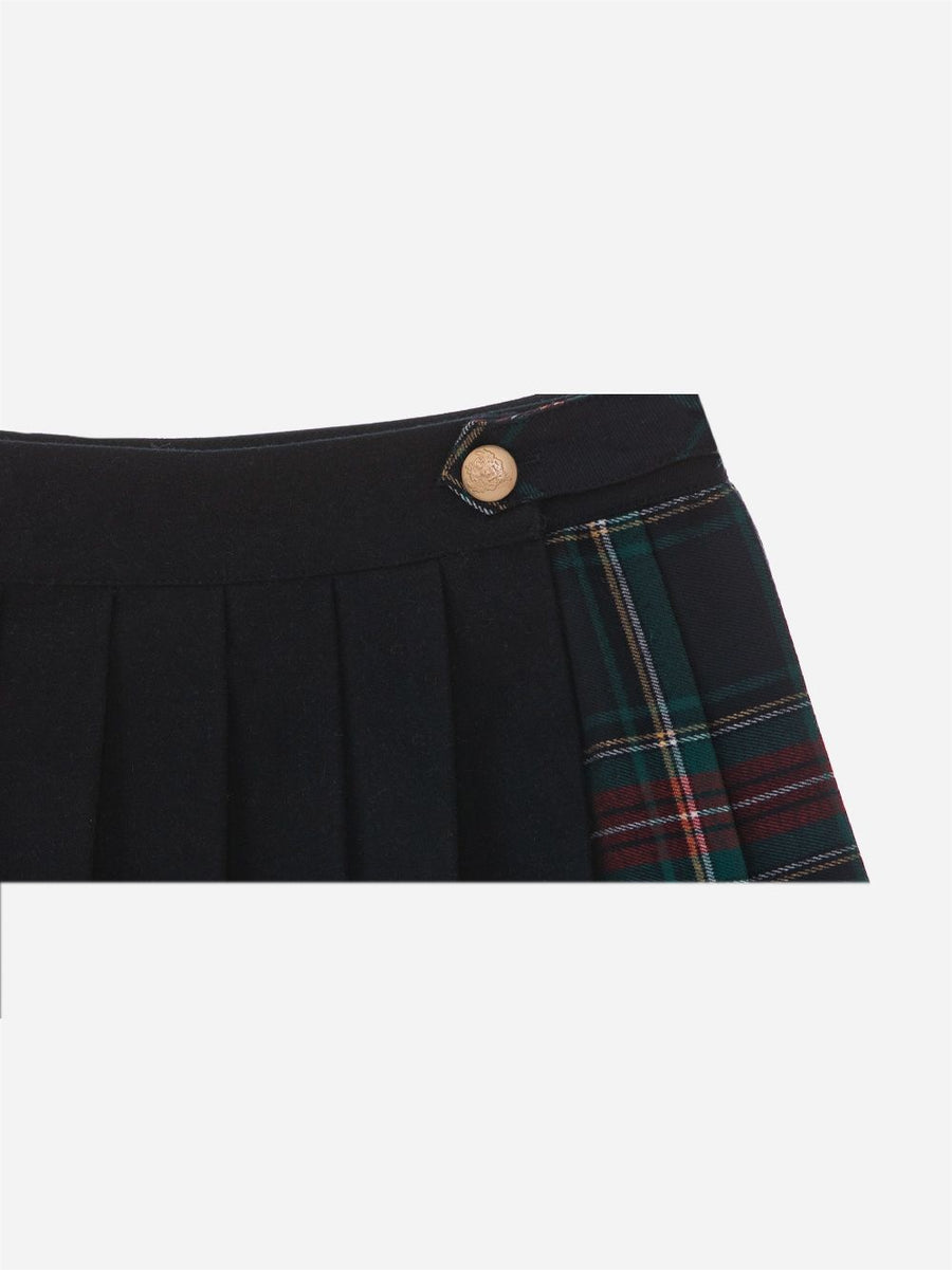 Patachou - Navy and Tartan Flannel Skirt