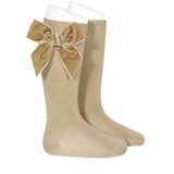 Condor - Velvet bow knee-high socks - Tan