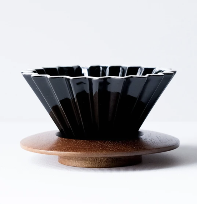 Origami - Medium Coffee Dripper and Wood Holder (Black)