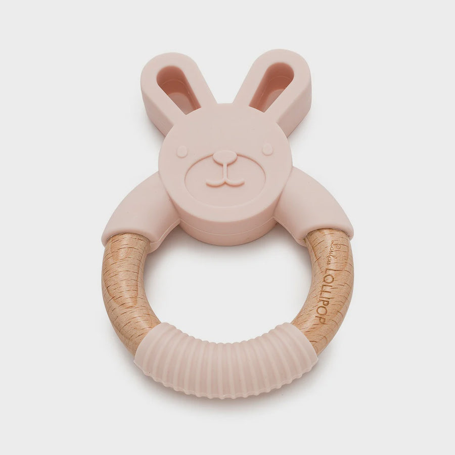 Loulou Lollipop - Bunny Silicone and Wood Teething Ring - Blush Pink