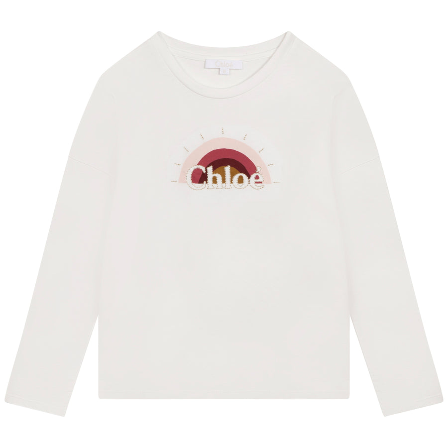 Chloe - Rainbow Embroidery Long Sleeve T-Shirt - Off White