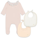 Chloe - Long Sleeve Footie and Bibs Set - Salmon