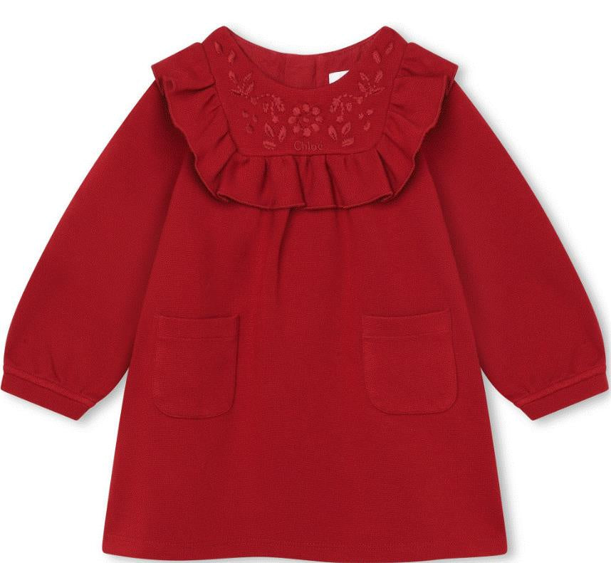 Chloe - Long Sleeve Front Pocket Dress - Dark Red