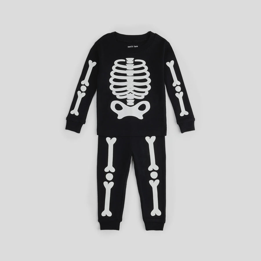 Petit Lem - Skeleton Glow in the Dark PJ Set - Black