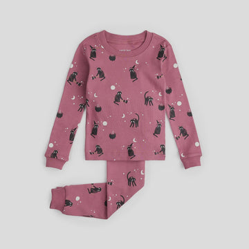 Petit Lem - Witchy Cats Glow in the Dark PJ Set - Dusty Pink