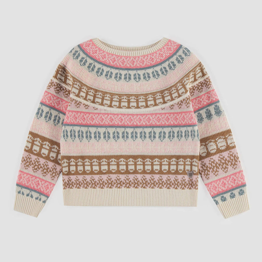 Souris Mini - Patterned Knit Sweater - Brown & Pink