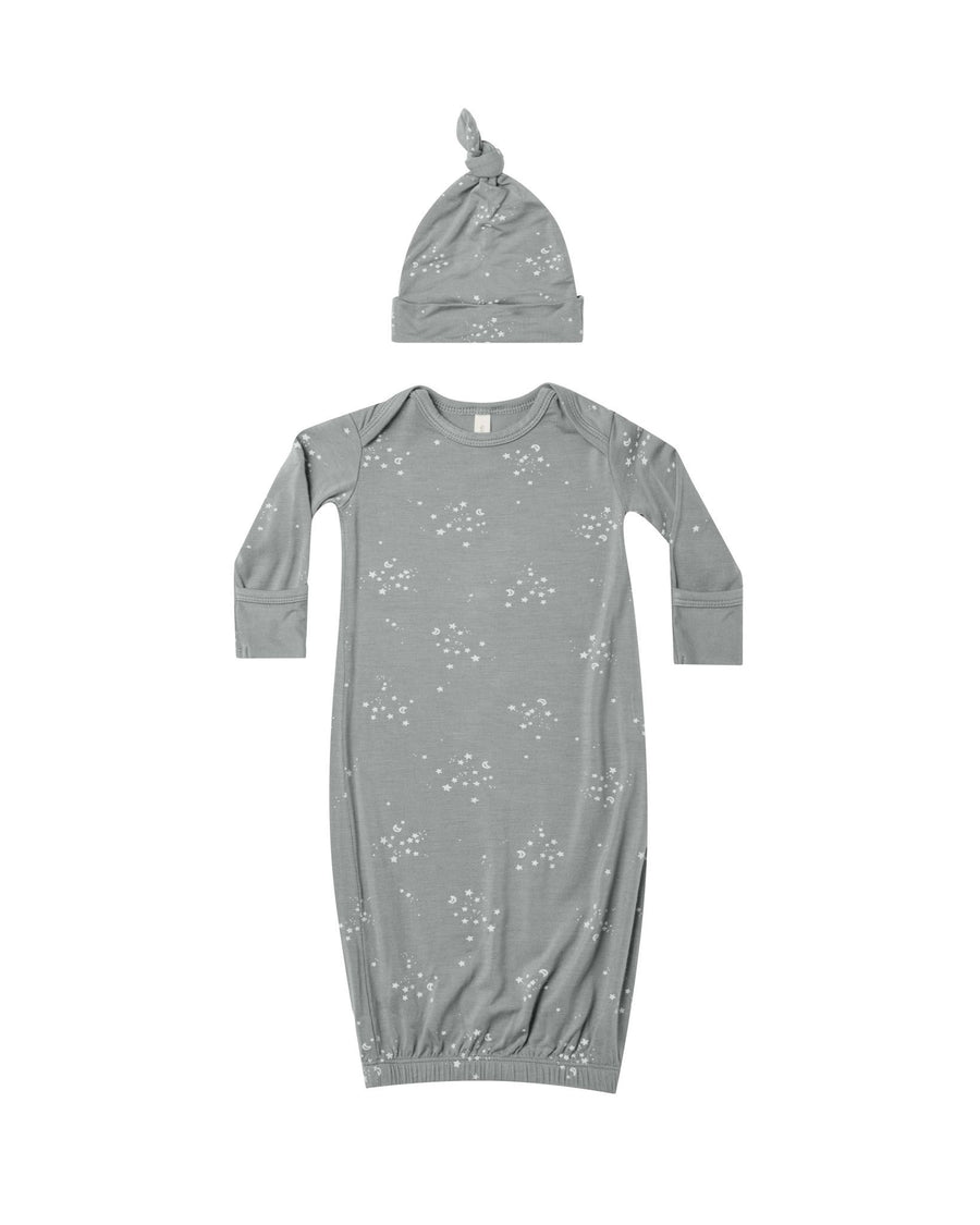 Quincy Mae - Bamboo Baby Gown + Hat - Dusty Blue
