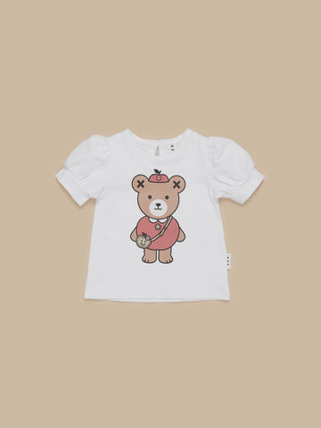Hux -  Apple Bear Puff Sleeve Top - White