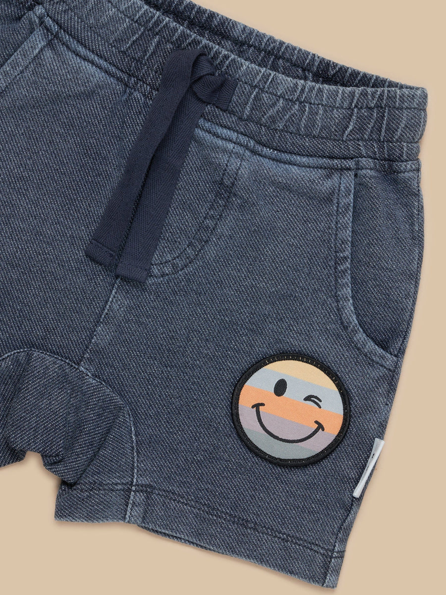 Hux - Rainbow Smiley Slouch Shorts - Denim