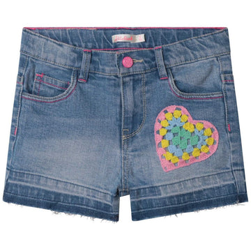Billie Blush - Denim Shorts with Crochet Heart