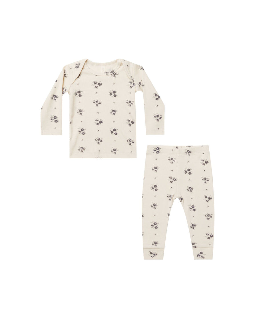 Quincy Mae - Ribbed Tee & Legging Set - Navy Daisy