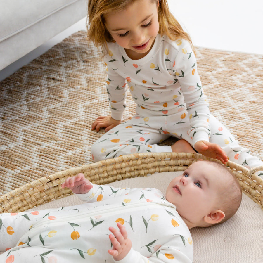 Petit Lem - Tulips Print on Off-White - PJ Set