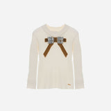 Patachou - Knit Velvet Bow Sweater - Ivory Ochre