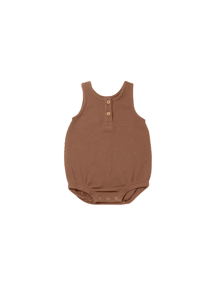 Quincy Mae - Waffle Sleeveless Bubble Romper - Burnt Sienna