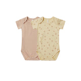 Quincy Mae - Short Sleeve Bodysuit - 2 Pack - Blossom/Apricot Stripe