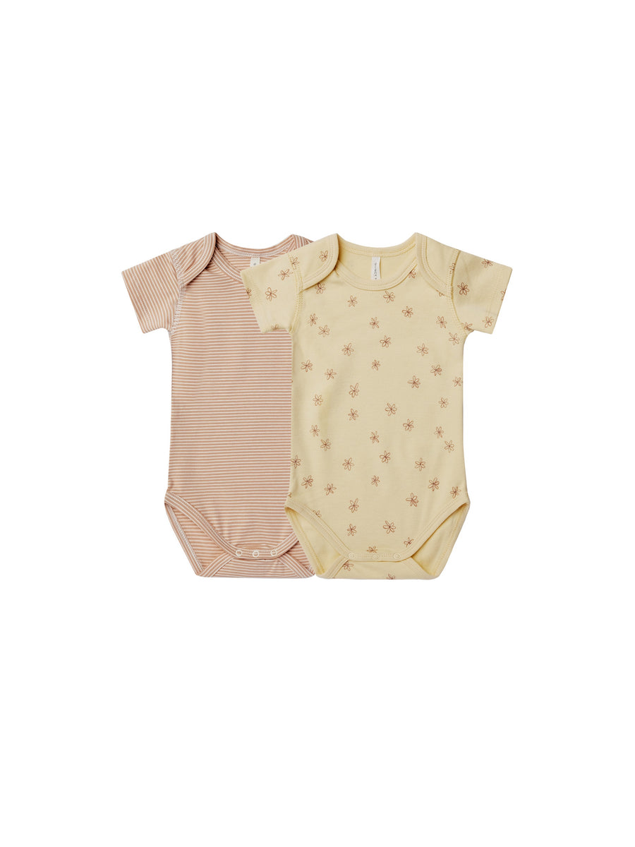 Quincy Mae - Short Sleeve Bodysuit - 2 Pack - Blossom/Apricot Stripe