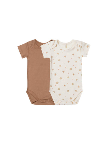 Quincy Mae - Short Sleeve Bodysuit - 2 Pack - Clay/Natural Daisies