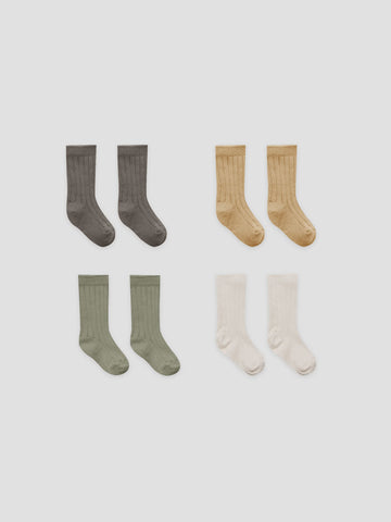 Quincy Mae - Ribbed Sock Set - Fern, Charcoal, Natural, Honey