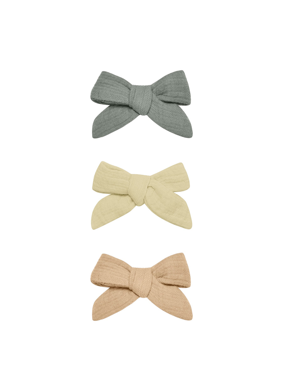 Quincy Mae - Set of 3 Bow Clips - Sea Green, Yellow, Apricot