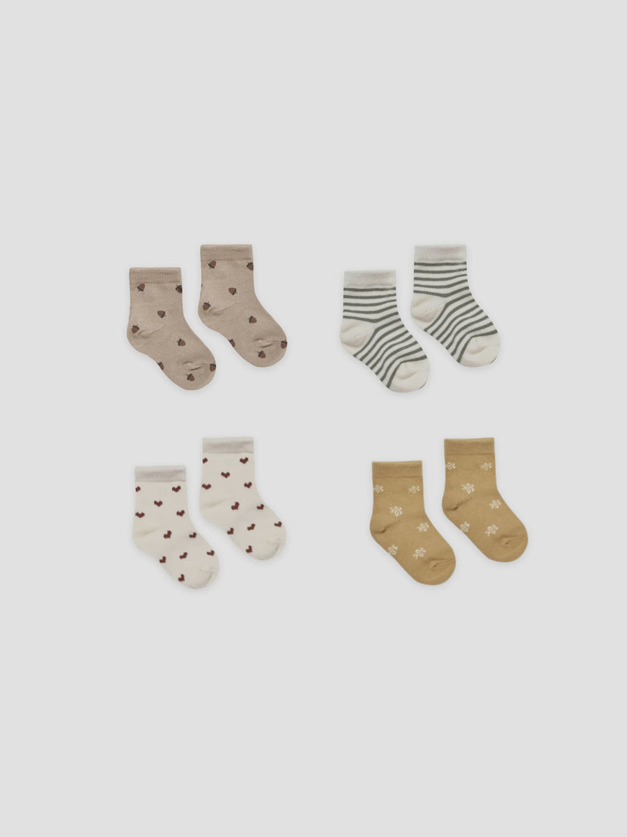 Quincy Mae - Printed Sock Set - Acorns, Fern Stripe, Hearts, Daisy