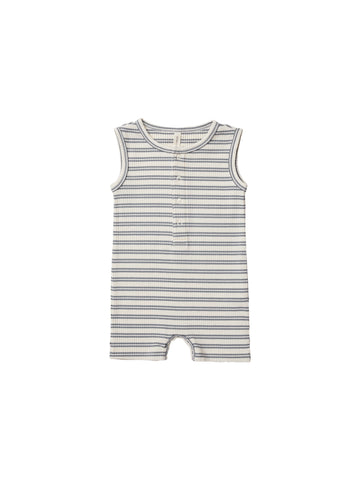 Quincy Mae - Ribbed Henley Romper - Ocean Stripes