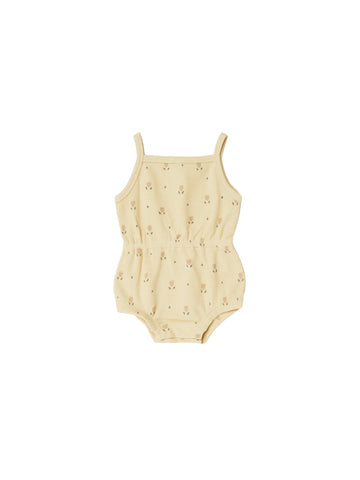 Quincy Mae - Waffle Cinch Romper - Yellow Dutch Floral