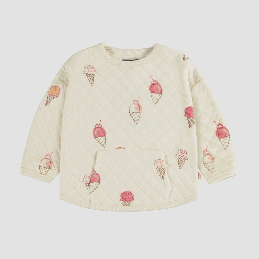 Souris Mini - Relaxed Fit Quilted Cotton Ice Cream Sweater - Cream
