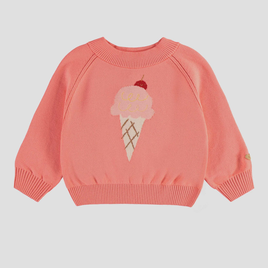 Souris Mini - Long Sleeve Knitted Sweater - Coral Ice Cream
