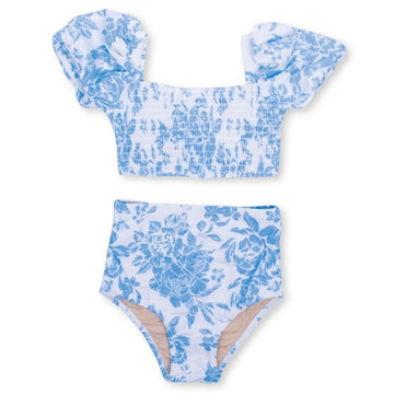 Shade Critters - High Waist Smocked Bikini - Blue Bouquet