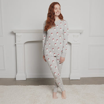 Petit Lem - Santa Print PJ Set - Womens - Heather Grey