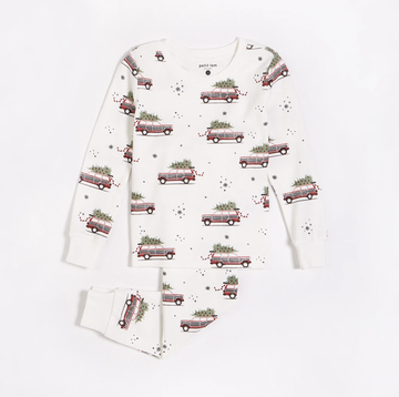 Petit Lem - Festive Car PJ Set - Off White