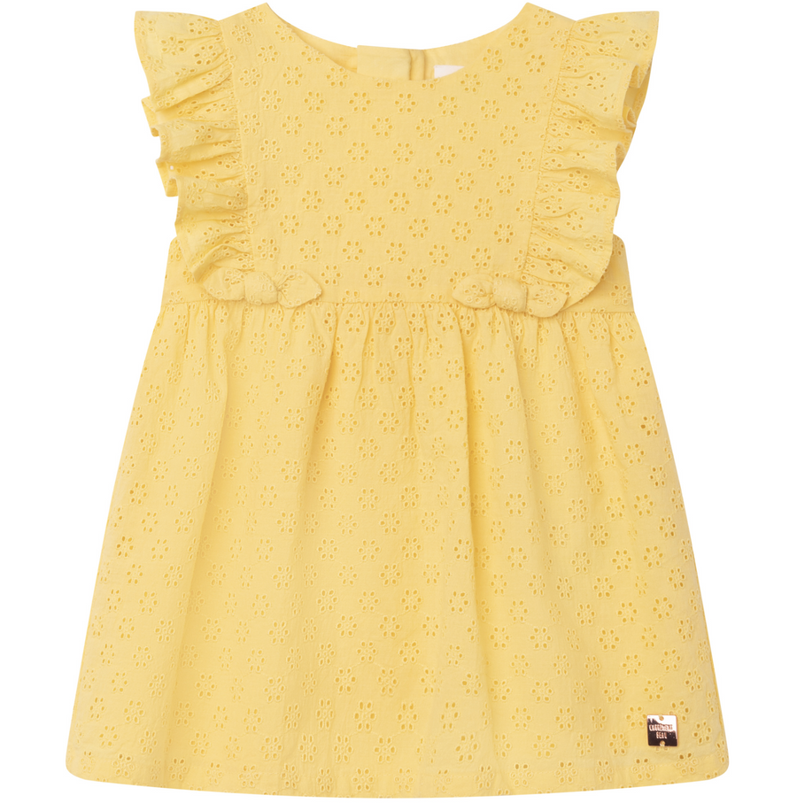 Carrement Beau - Eyelet Dress with Ruffled Sleeve - Straw Yellow