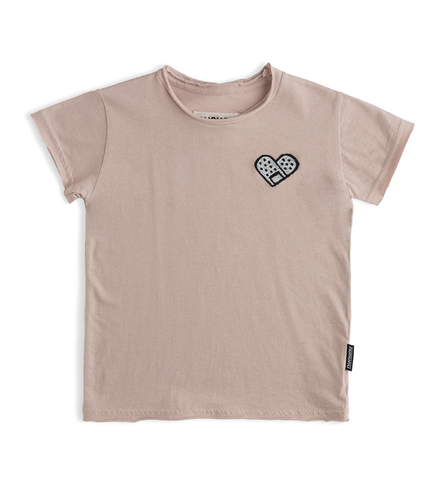 nununu - Bandaid Heart Patch T-shirt - Powder Pink