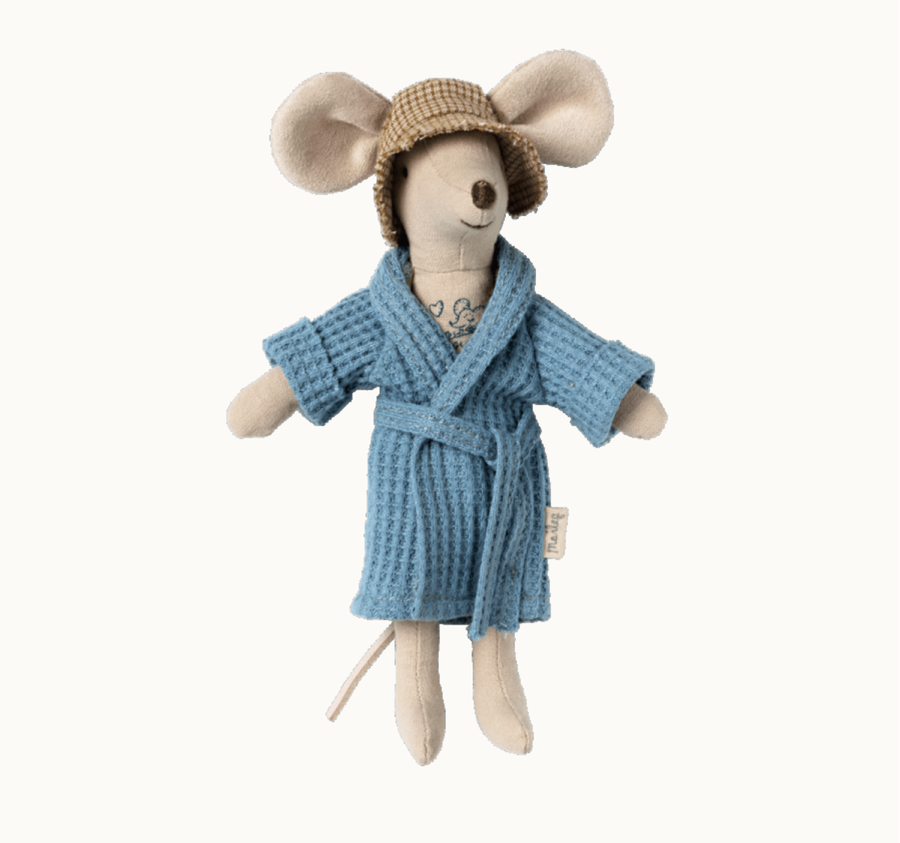 Maileg - Mouse Bathrobe -  Dusty Blue