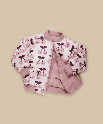 Hux Baby - Cherry Hearts Reversible Bomber - Dusty Rose