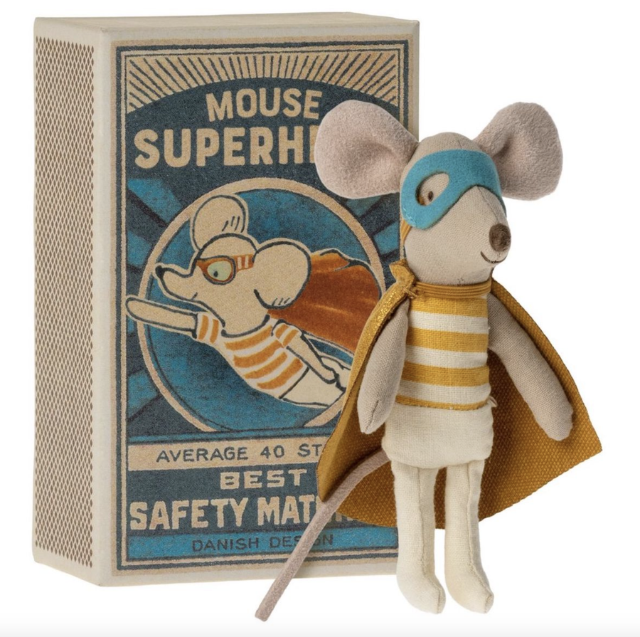 Maileg - Little Brother - Superhero Mouse in Matchbox