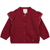 Carrement Beau - Pointelle Knit Cardigan with Shoulder Flounces - Raspberry