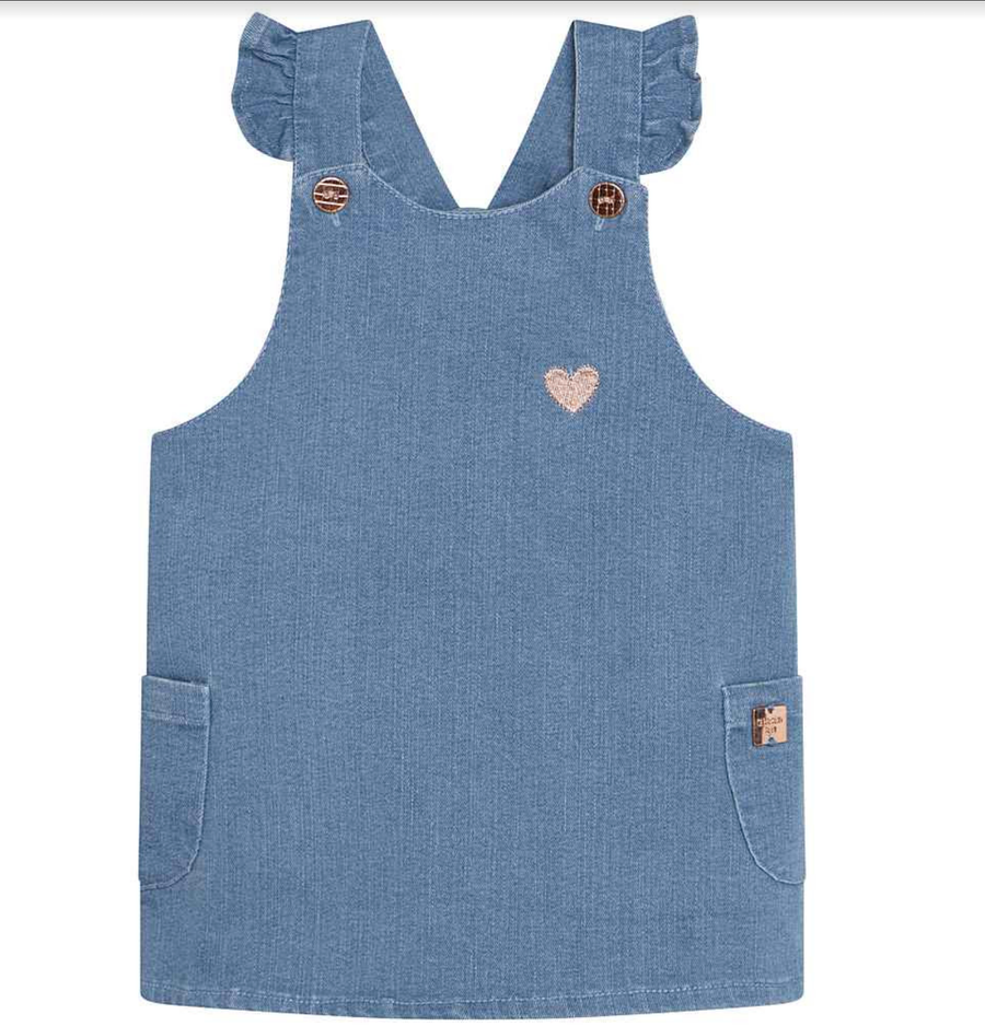 Carrement Beau - Adjustable Denim Jumper Dress with Heart Embroidery - Blue