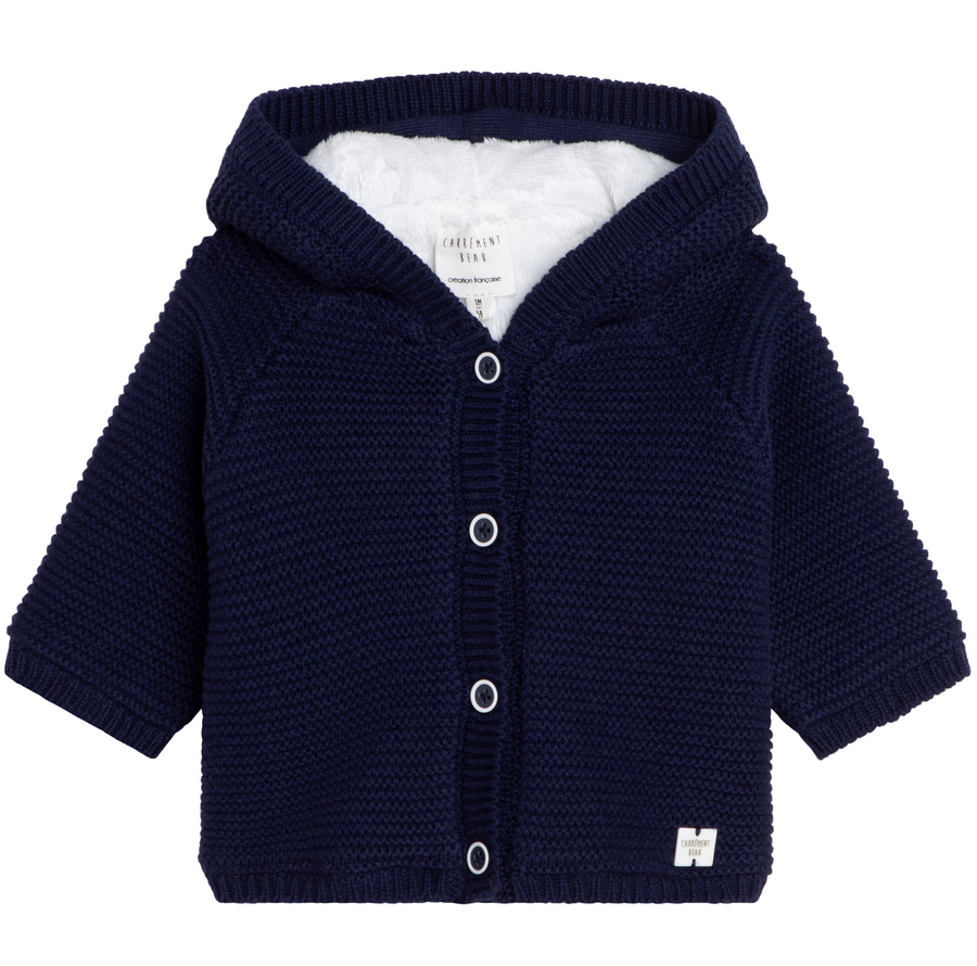 Carrement Beau - Knit Hooded Jacket with Faux Fur Lining - Navy